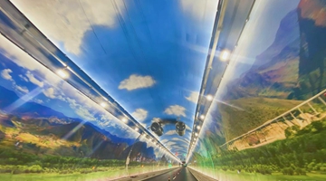 Highway tunnel decorated by landscape paintings