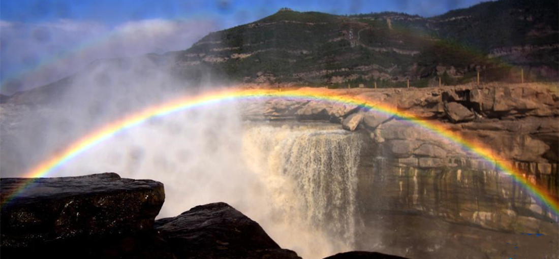 Rainbow over Yellow River's Hukou Waterfall in Shaanxi