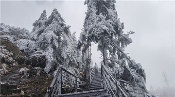 Rime landscape of Mt. Jiaozi in winter 