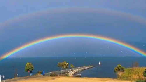 A double rainbow over Erhai Lake