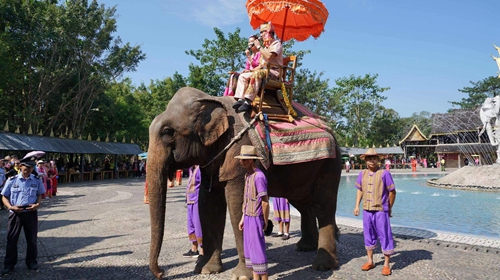 Baby elephant celebrates Water-Splashing Festival in Yunnan