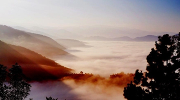 Breathtaking fog covers mountain in Yingjiang